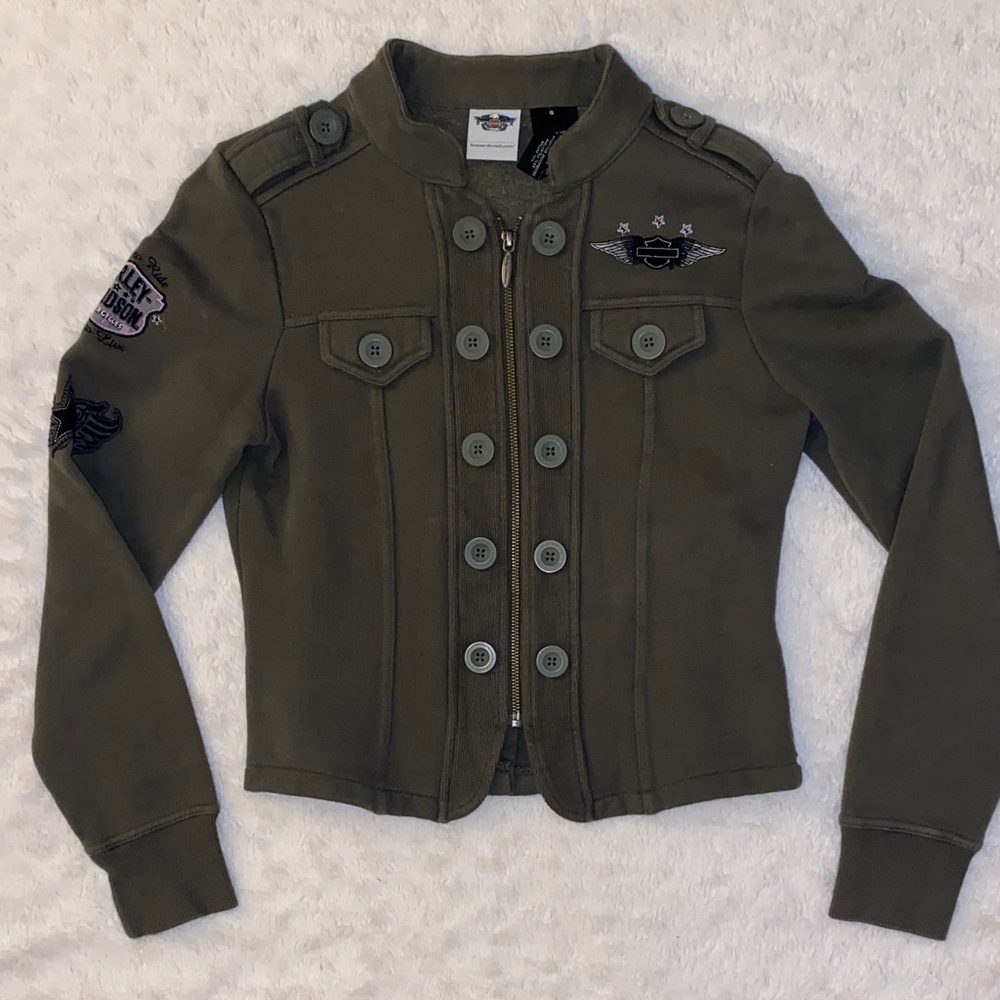 Harley-Davidson Olive Green Military Inspired Cotton Jacket - Picture 1 of 6